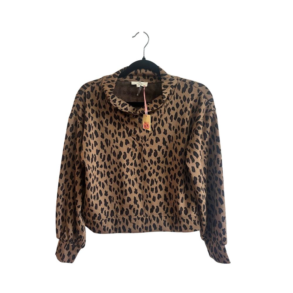 Entro NWT Leopard Cheetah Print Mockneck Pullover Sweater Sz S Longsleeve